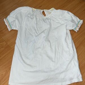 Mini Boden White cotton T with rainbow zigzag on sleeve size 13-14 Y